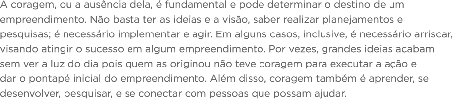 A coragem, ou a ausência dela, é fundamental e pode determinar o destino de um empreendimento  Não basta ter as ideia   
